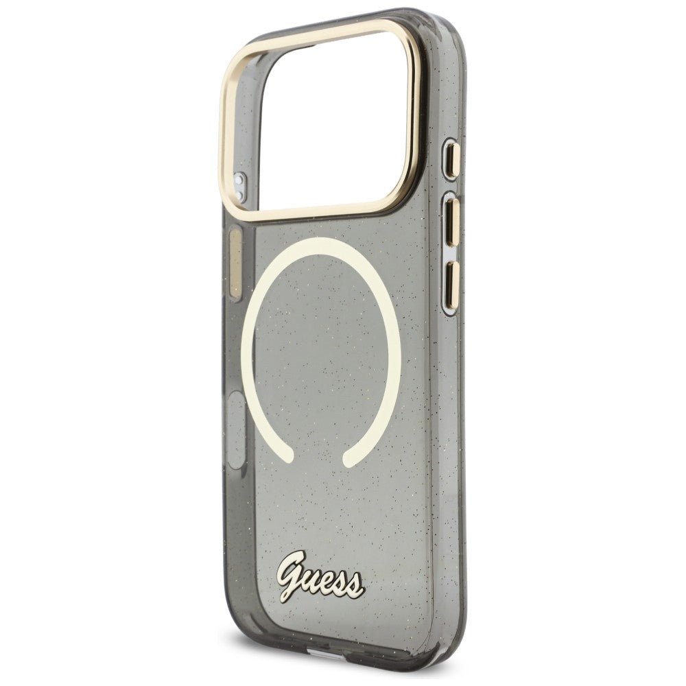 Guess iPhone 17 Pro - Σκληρή Θήκη με Πλαίσιο Σιλικόνης και Λουράκι - IML Glitters Script Strap MagSafe - Black