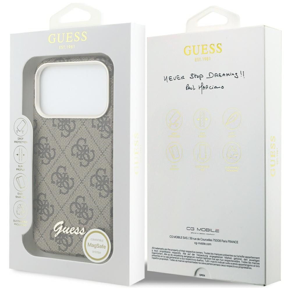Guess iPhone 17 Pro - Σκληρή Θήκη με Πλαίσιο Σιλικόνης και MagSafe - 4G Script MagSafe - Brown