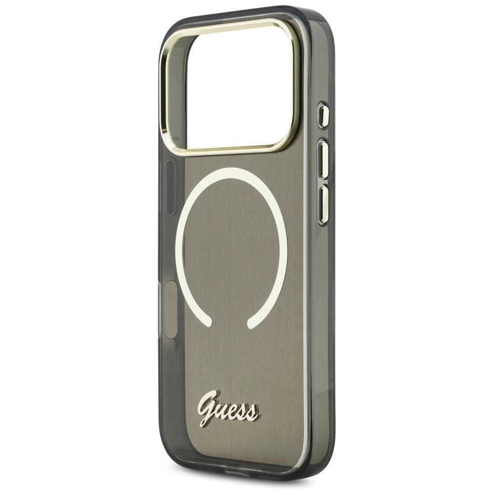 Guess iPhone 17 Pro - Σκληρή Θήκη με Πλαίσιο Σιλικόνης και MagSafe - IML Script Metal MagSafe - Black