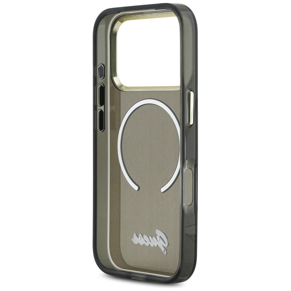 Guess iPhone 17 Pro - Σκληρή Θήκη με Πλαίσιο Σιλικόνης και MagSafe - IML Script Metal MagSafe - Black