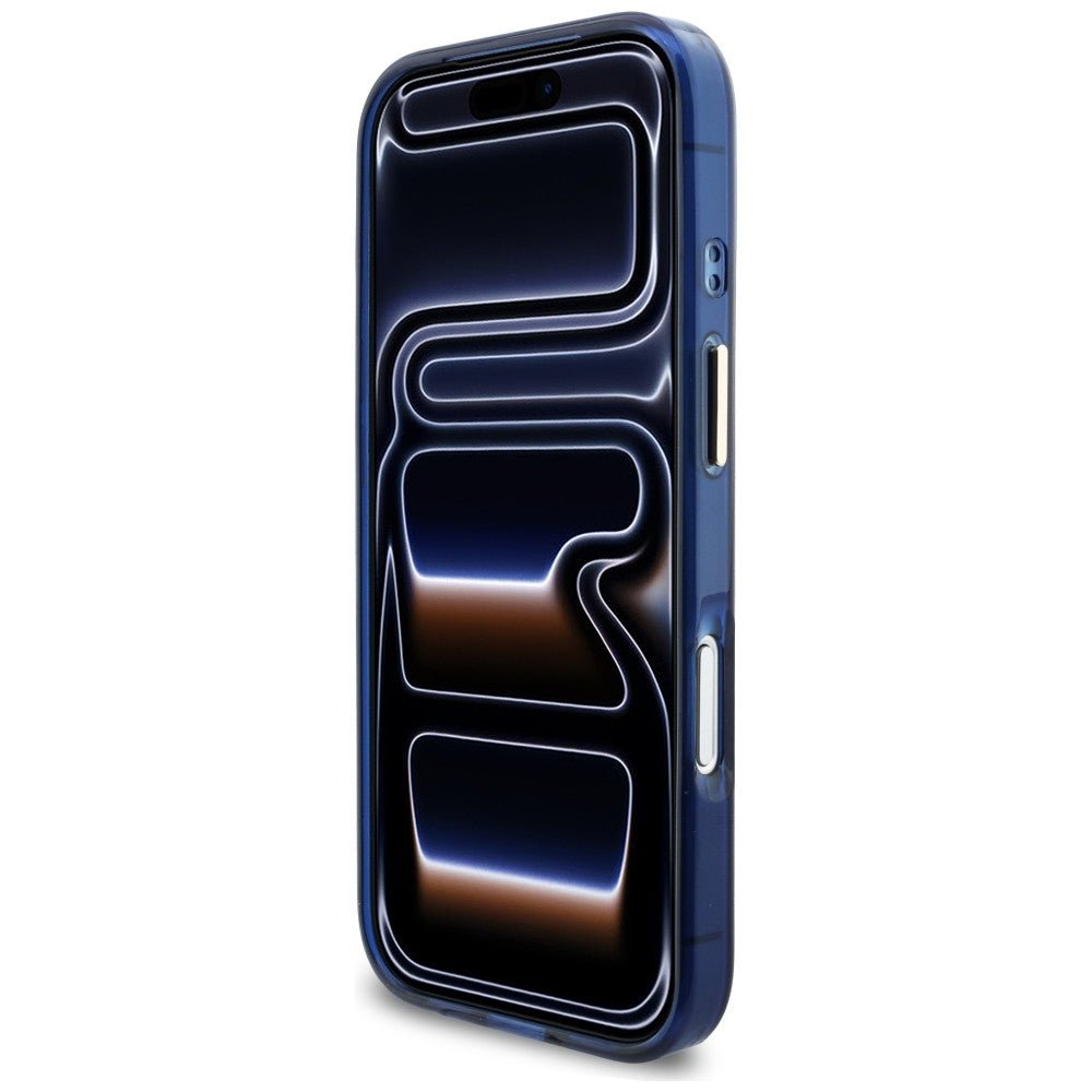 Guess iPhone 17 Pro - Σκληρή Θήκη με Πλαίσιο Σιλικόνης και MagSafe - IML Script Metal MagSafe - Blue