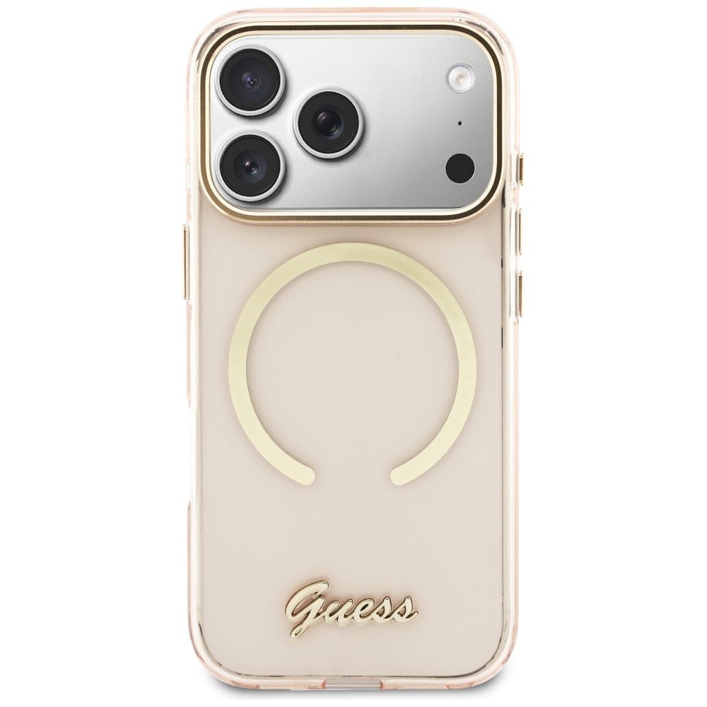 Guess iPhone 17 Pro - Σκληρή Θήκη με Πλαίσιο Σιλικόνης και MagSafe - IML Script Metal MagSafe - Pink