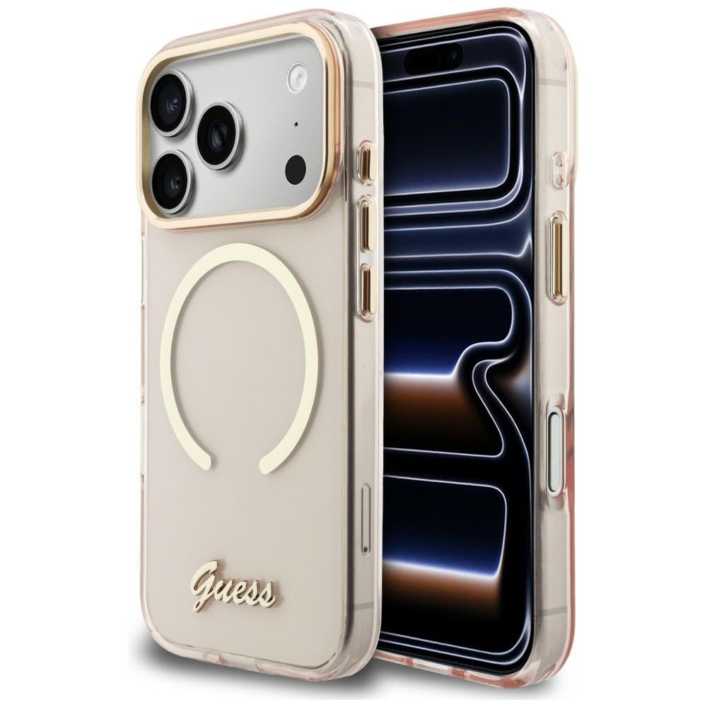 Guess iPhone 17 Pro - Σκληρή Θήκη με Πλαίσιο Σιλικόνης και MagSafe - IML Script Metal MagSafe - Pink