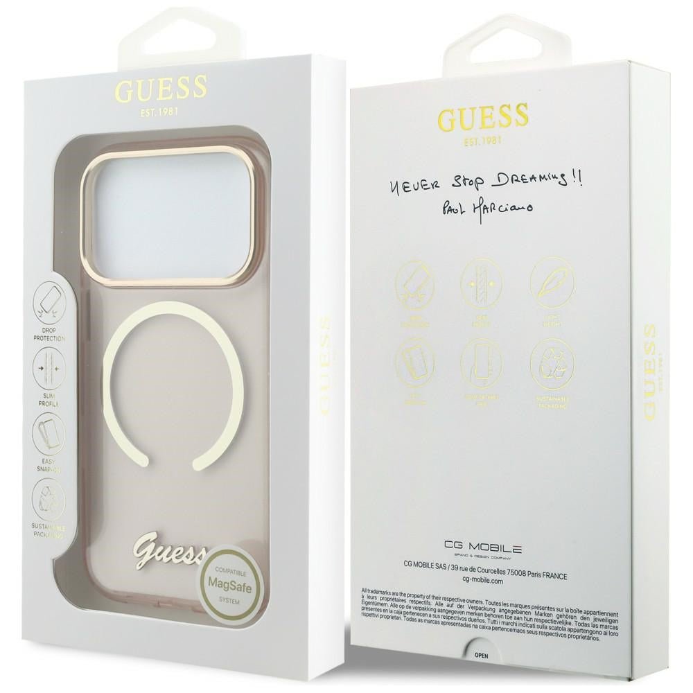 Guess iPhone 17 Pro - Σκληρή Θήκη με Πλαίσιο Σιλικόνης και MagSafe - IML Script Metal MagSafe - Pink