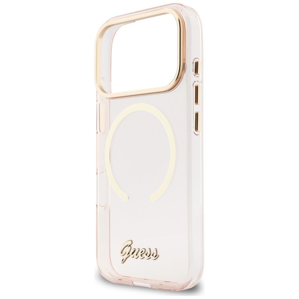 Guess iPhone 17 Pro - Σκληρή Θήκη με Πλαίσιο Σιλικόνης και MagSafe - IML Script Metal MagSafe - Pink