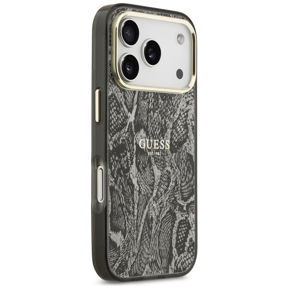 Guess iPhone 17 Pro - Σκληρή Θήκη με Πλαίσιο Σιλικόνης - Python Pattern MagSafe - Black
