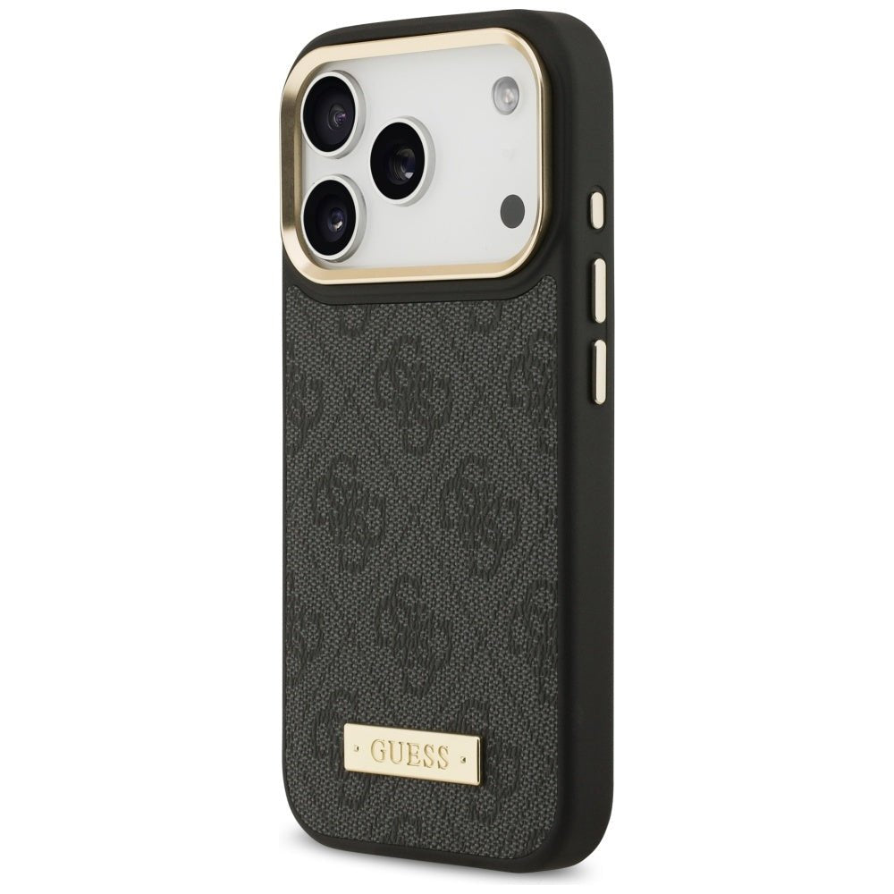 Guess iPhone 17 Pro - Θήκη με Επένδυση Συνθετικού Δέρματος και MagSafe - 4G Logo Plate - Black