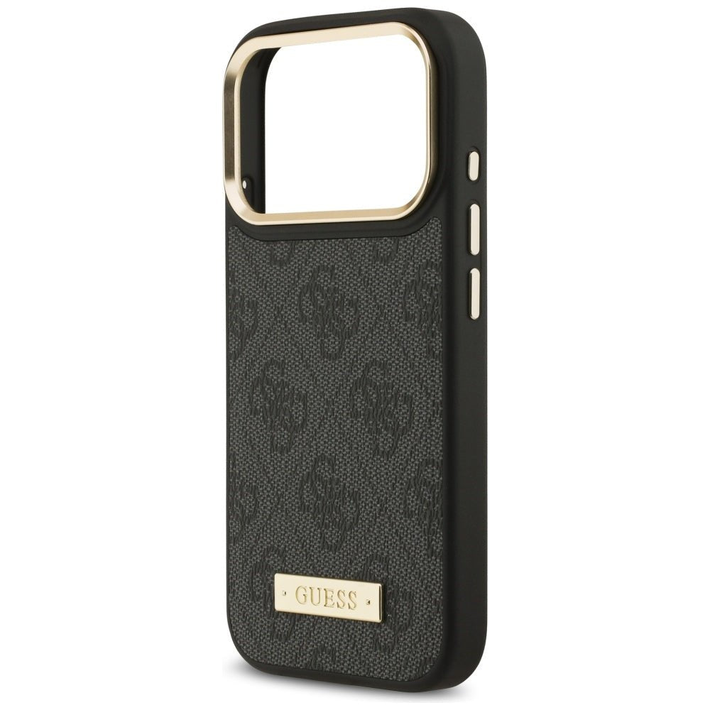 Guess iPhone 17 Pro - Θήκη με Επένδυση Συνθετικού Δέρματος και MagSafe - 4G Logo Plate - Black