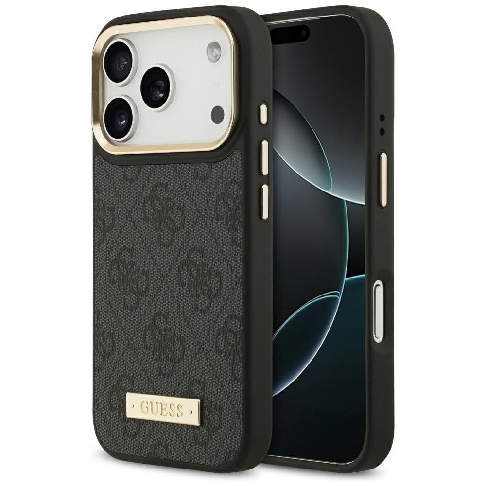 Guess iPhone 17 Pro - Θήκη με Επένδυση Συνθετικού Δέρματος και MagSafe - 4G Logo Plate - Black