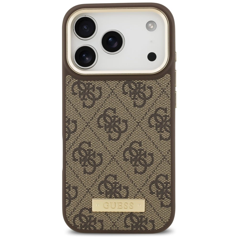 Guess iPhone 17 Pro - Θήκη με Επένδυση Συνθετικού Δέρματος και MagSafe - 4G Logo Plate - Brown