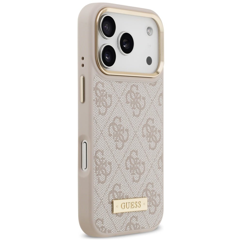 Guess iPhone 17 Pro - Θήκη με Επένδυση Συνθετικού Δέρματος και MagSafe - 4G Logo Plate - Pink