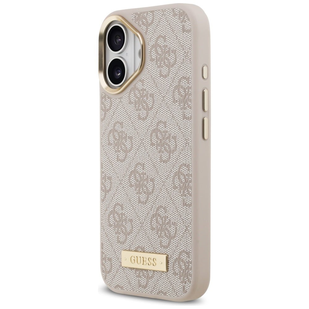 Guess iPhone 17 Pro - Θήκη με Επένδυση Συνθετικού Δέρματος και MagSafe - 4G Logo Plate - Pink