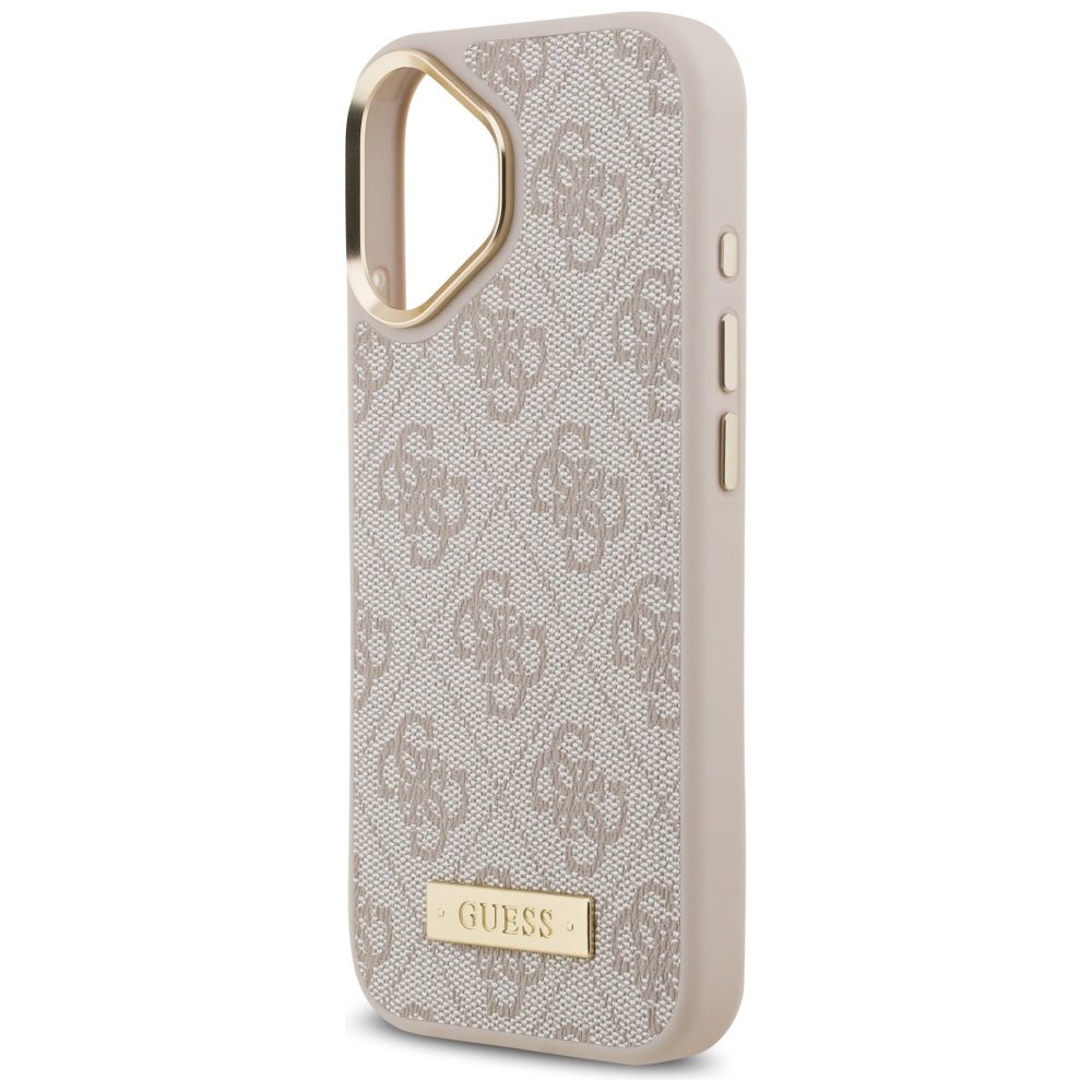 Guess iPhone 17 Pro - Θήκη με Επένδυση Συνθετικού Δέρματος και MagSafe - 4G Logo Plate - Pink