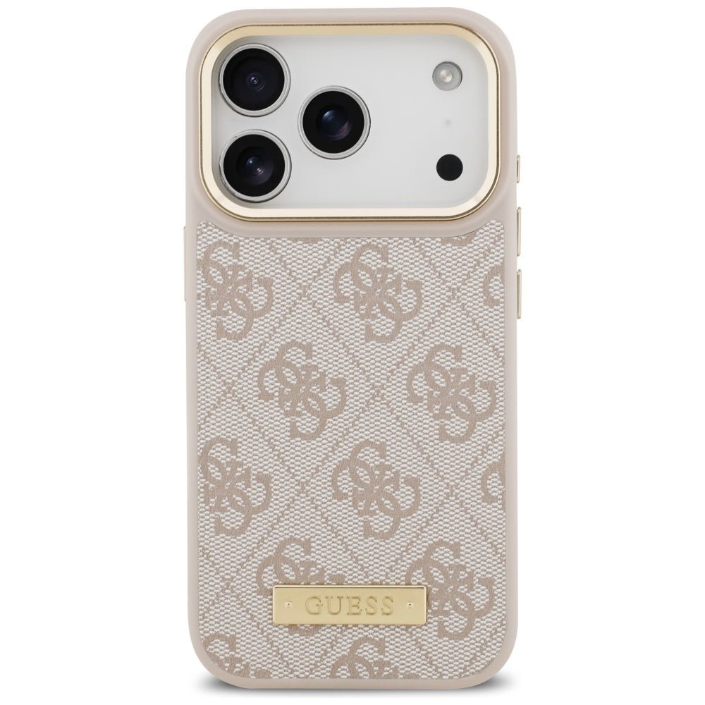 Guess iPhone 17 Pro - Θήκη με Επένδυση Συνθετικού Δέρματος και MagSafe - 4G Logo Plate - Pink