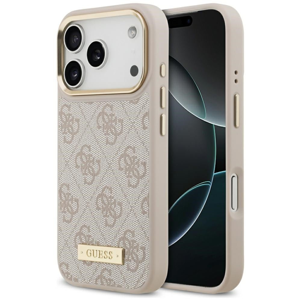 Guess iPhone 17 Pro - Θήκη με Επένδυση Συνθετικού Δέρματος και MagSafe - 4G Logo Plate - Pink