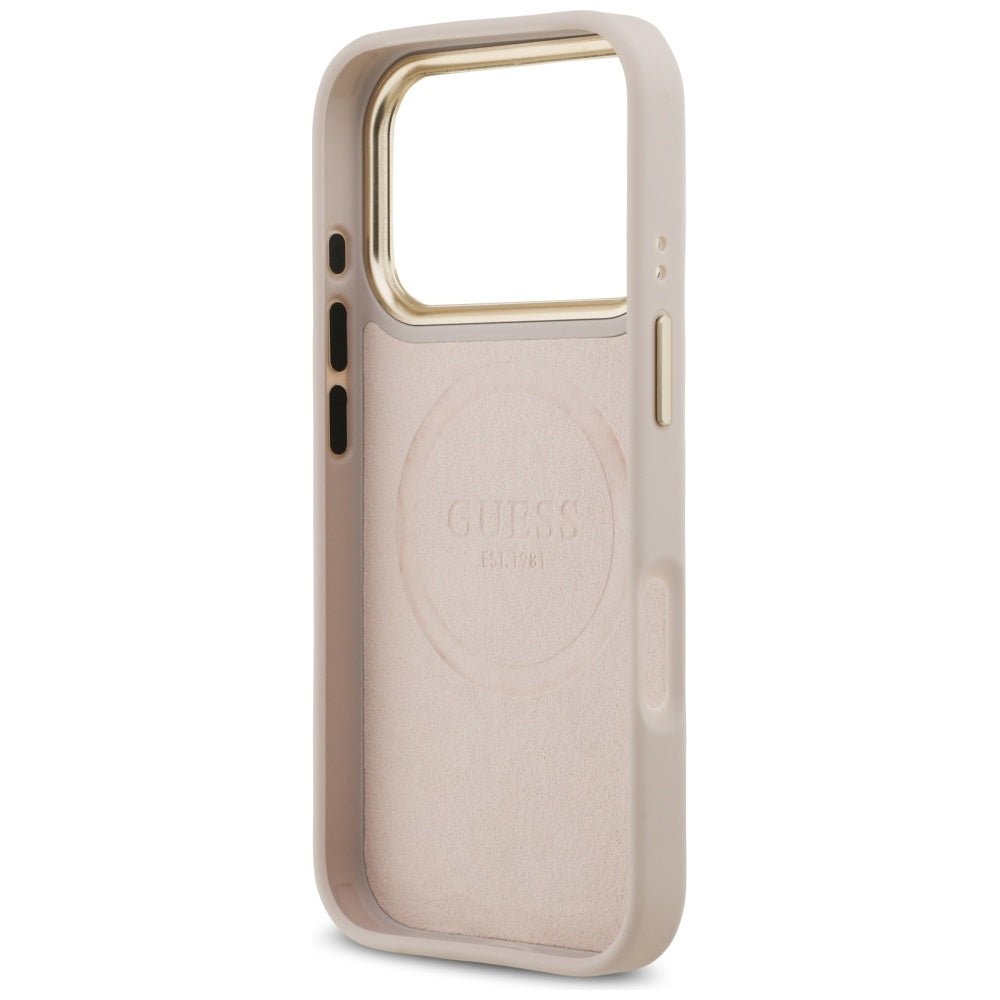 Guess iPhone 17 Pro - Θήκη με Επένδυση Συνθετικού Δέρματος και MagSafe - 4G Logo Plate - Pink