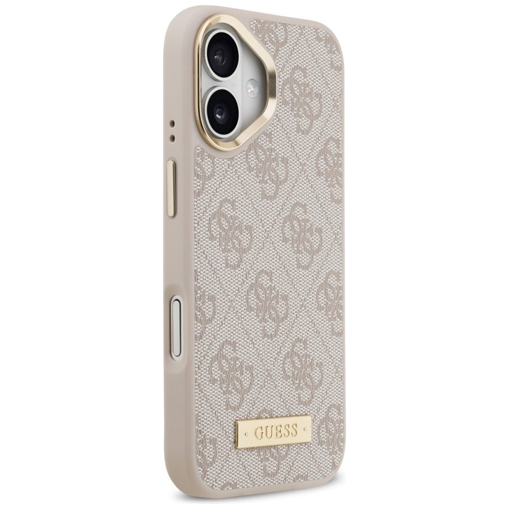Guess iPhone 17 Pro - Θήκη με Επένδυση Συνθετικού Δέρματος και MagSafe - 4G Logo Plate - Pink