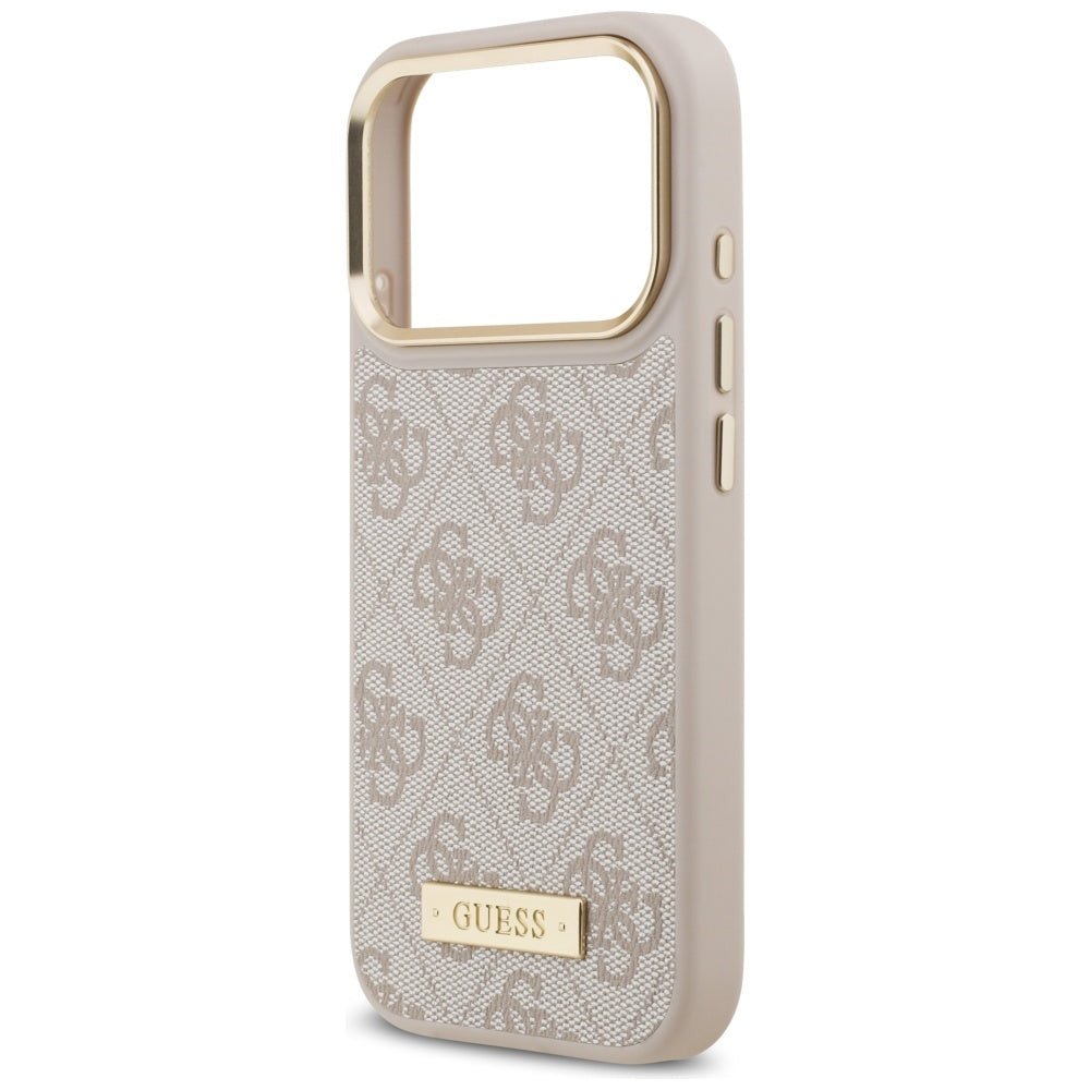 Guess iPhone 17 Pro - Θήκη με Επένδυση Συνθετικού Δέρματος και MagSafe - 4G Logo Plate - Pink