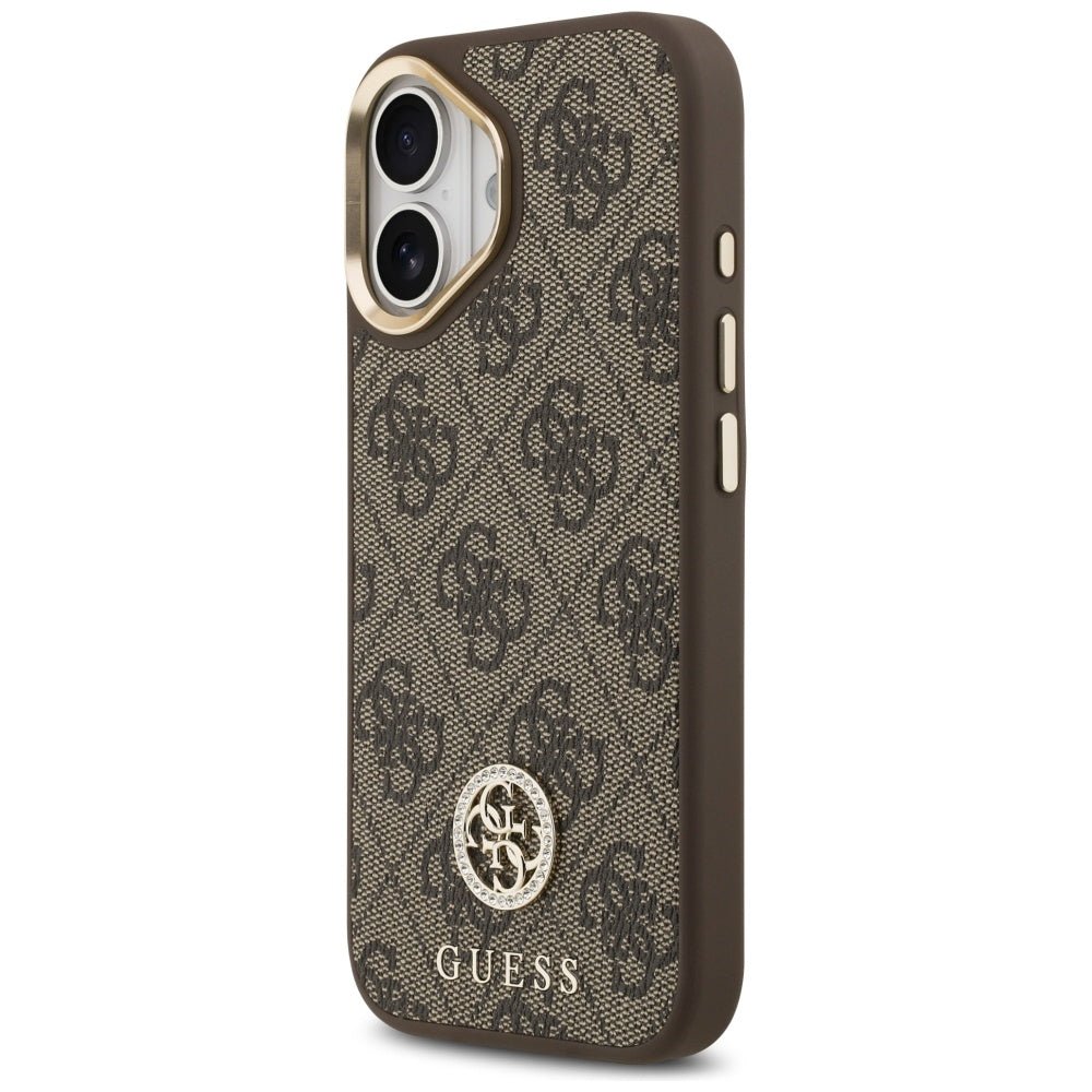 Guess iPhone 17 - Σκληρή Θήκη με Επένδυση Συνθετικού Δέρματος - 4G Strass Logo MagSafe - Brown
