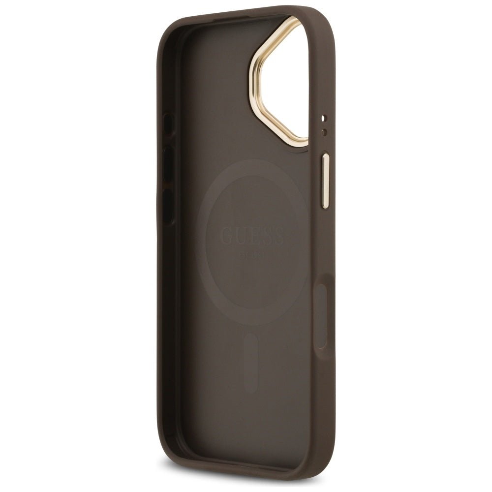 Guess iPhone 17 - Σκληρή Θήκη με Επένδυση Συνθετικού Δέρματος - 4G Strass Logo MagSafe - Brown
