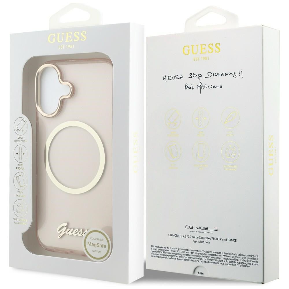 Guess iPhone 17 - Σκληρή Θήκη με Πλαίσιο Σιλικόνης - IML Script Metal MagSafe - Pink