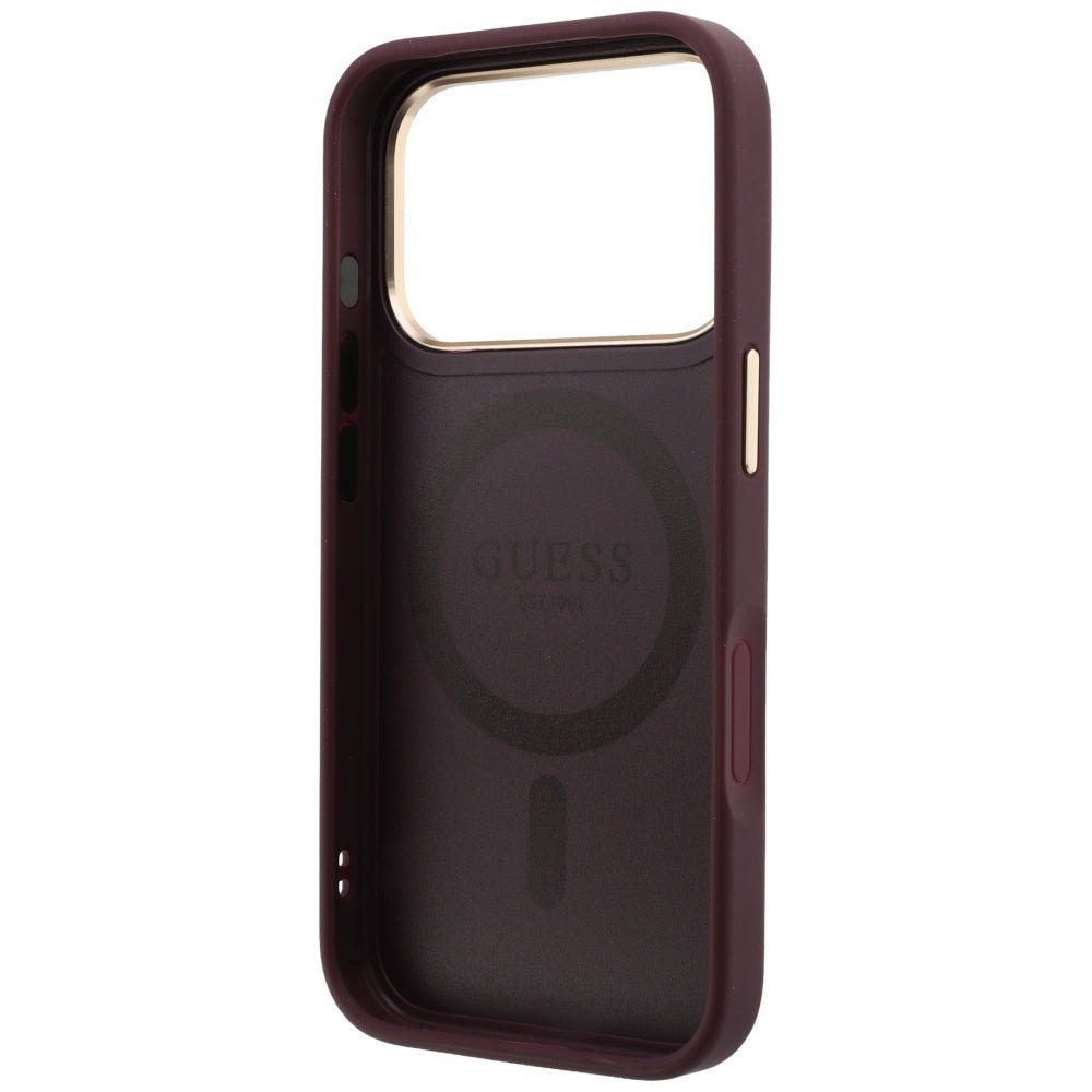Guess iPhone 18 Pro / iPhone 17 Pro - Σκληρή Θήκη MagSafe με Επένδυση Συνθετικού Δέρματος - Ring Stand 360 Grained Classic Logo - Burgundy