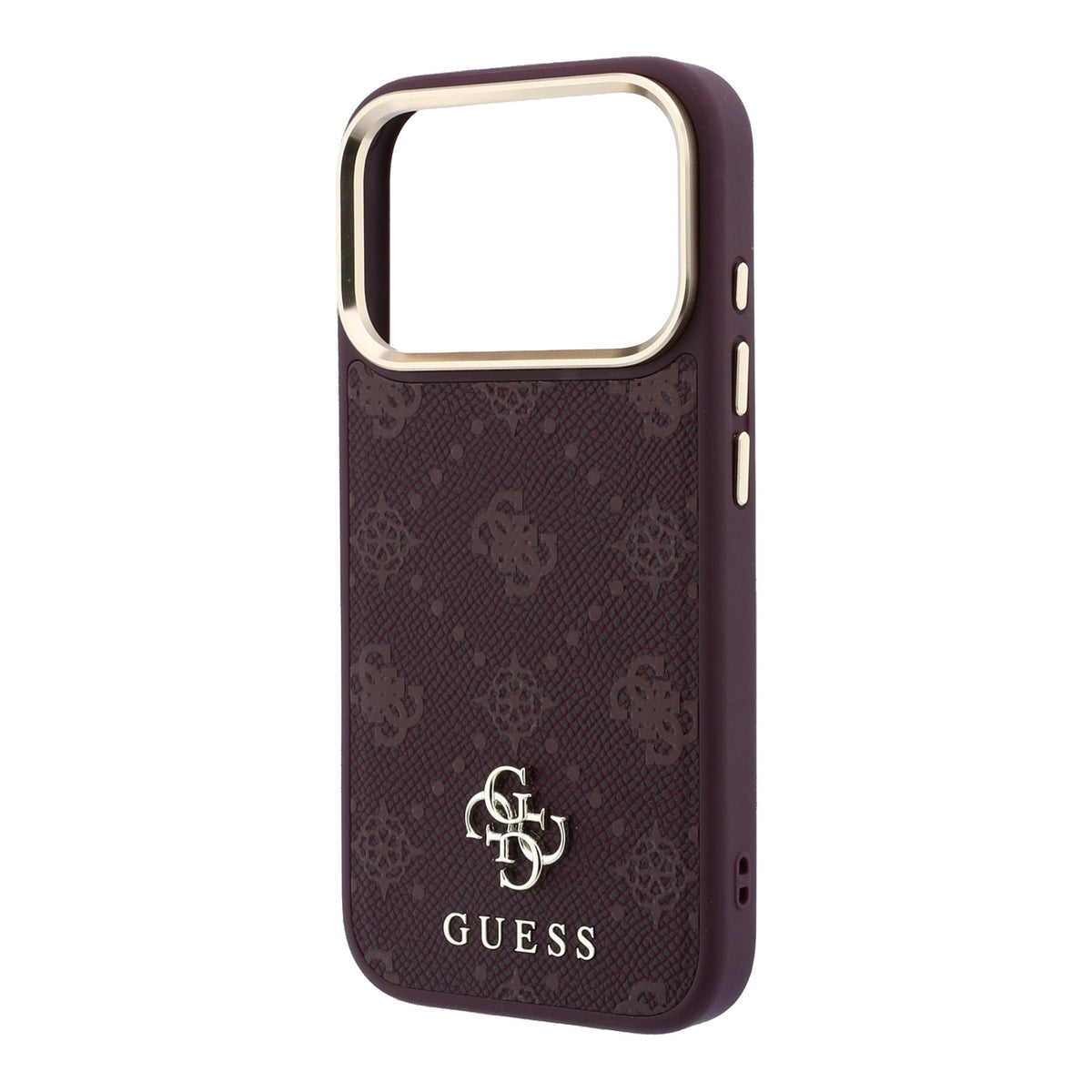 Guess iPhone 18 Pro / iPhone 17 Pro - Σκληρή Θήκη με Επένδυση Συνθετικού Δέρματος MagSafe - Peony 4G Small Logo - Burgundy
