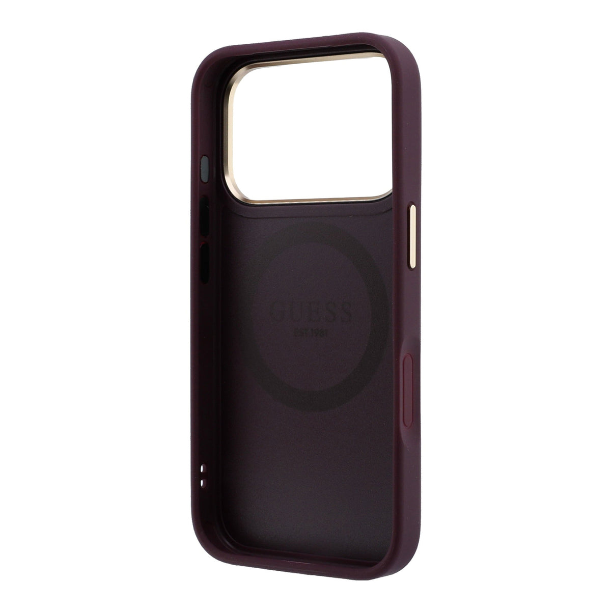 Guess iPhone 18 Pro / iPhone 17 Pro - Σκληρή Θήκη με Επένδυση Συνθετικού Δέρματος MagSafe - Peony 4G Small Logo - Burgundy