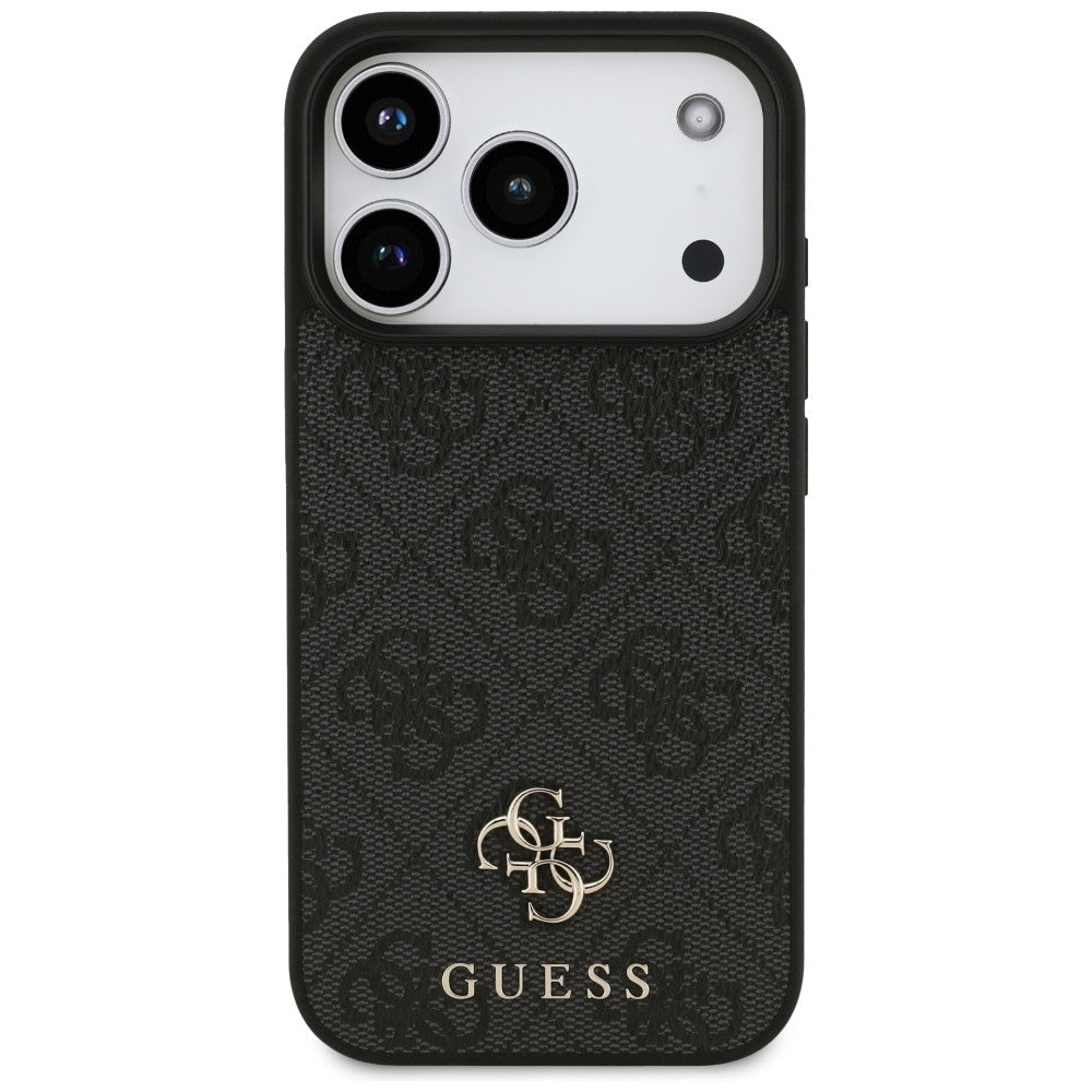 Guess iPhone 18 Pro / iPhone 17 Pro - Σκληρή Θήκη με Πλαίσιο Σιλικόνης και Επένδυση Συνθετικού Δέρματος MagSafe - 4G Small Classic Logo - Black