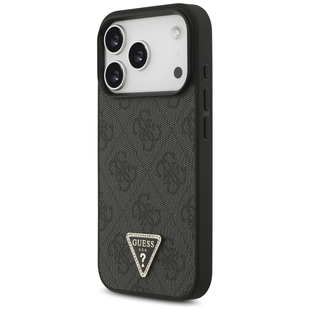 Guess iPhone 18 Pro / iPhone 17 Pro - Θήκη με Επένδυση Συνθετικού Δέρματος MagSafe - Leather 4G Triangle Strass - Black