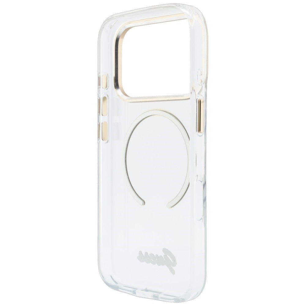 Guess iPhone 18 Pro Max / iPhone 17 Pro Max - Σκληρή Θήκη με Πλαίσιο Σιλικόνης και MagSafe - IML Script Metal - Clear
