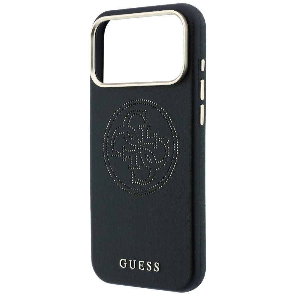 Guess iPhone 18 Pro Max / iPhone 17 Pro Max - Θήκη με Επένδυση Συνθετικού Δέρματος MagSafe - Perforated 4G Gold Logo - Black