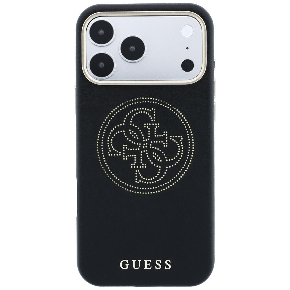 Guess iPhone 18 Pro Max / iPhone 17 Pro Max - Θήκη με Επένδυση Συνθετικού Δέρματος MagSafe - Perforated 4G Gold Logo - Black