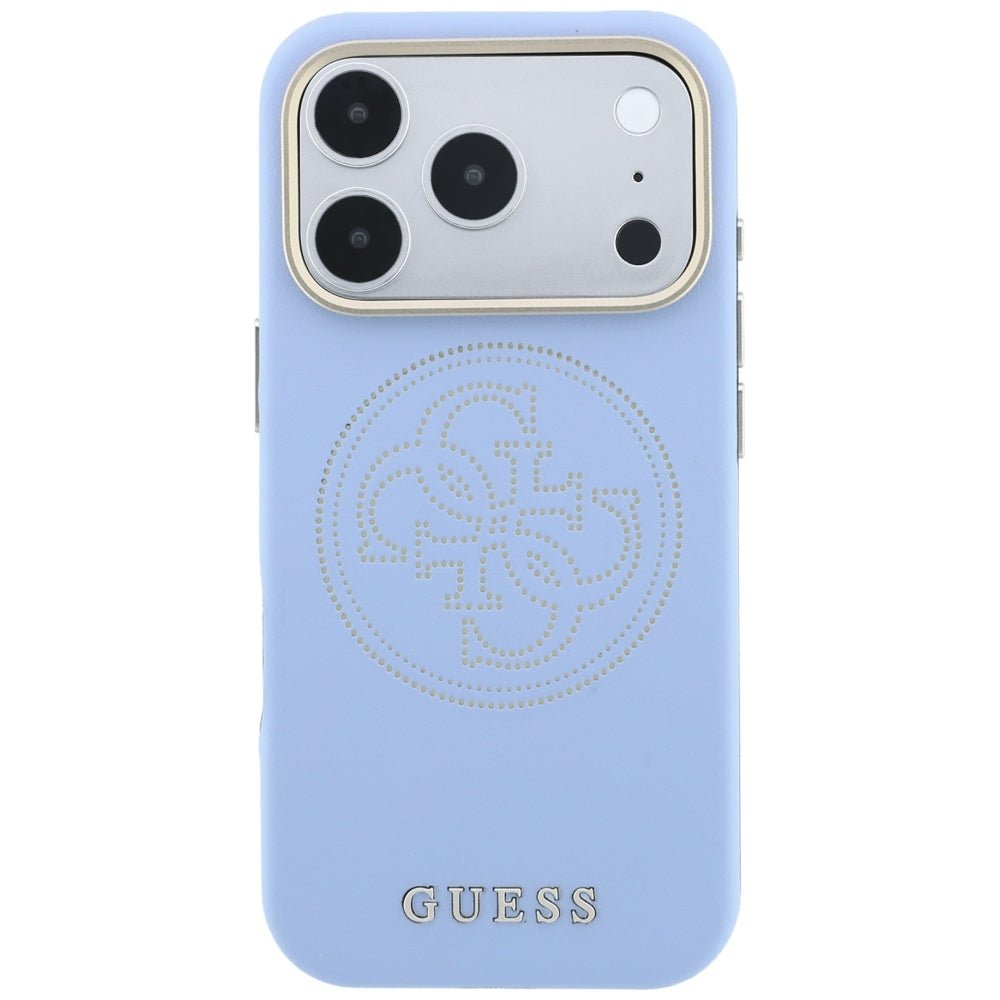 Guess iPhone 18 Pro Max / iPhone 17 Pro Max - Θήκη με Επένδυση Συνθετικού Δέρματος MagSafe - Perforated 4G Gold Logo - Light Blue