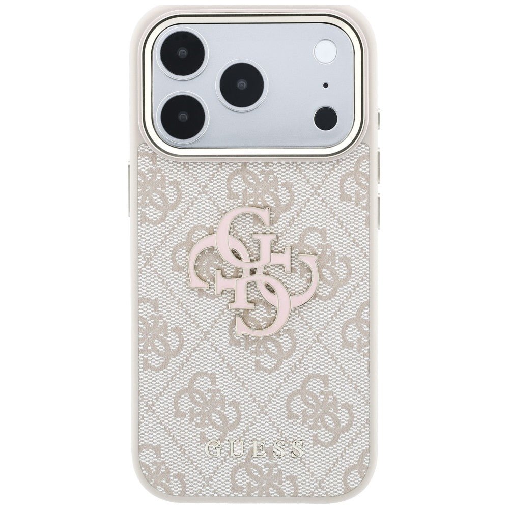 Guess iPhone 18 Pro - Σκληρή Θήκη με Επένδυση από Οικολογικό Δέρμα - 4G and Big Resin Logo - Pink