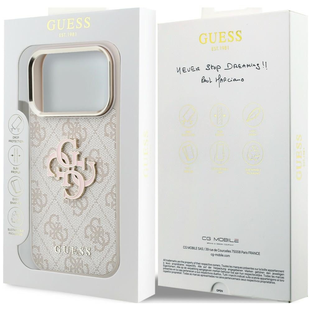 Guess iPhone 18 Pro - Σκληρή Θήκη με Επένδυση από Οικολογικό Δέρμα - 4G and Big Resin Logo - Pink