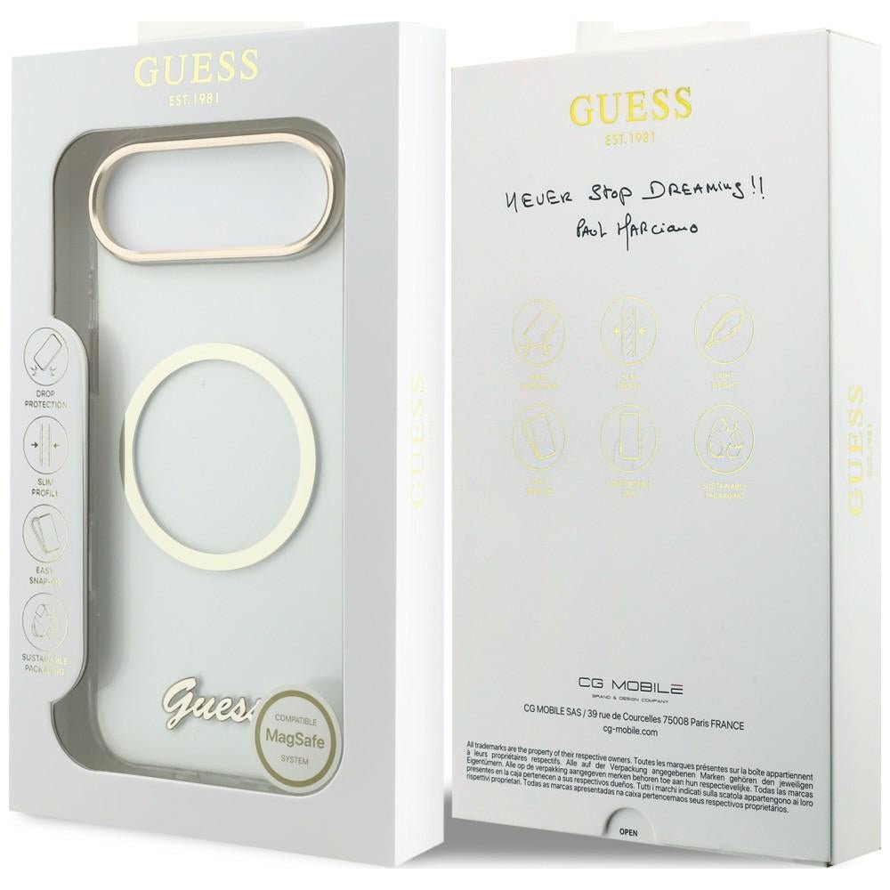 Guess iPhone Air - Σκληρή Θήκη με Πλαίσιο Σιλικόνης και MagSafe - IML Script Metal MagSafe - Clear