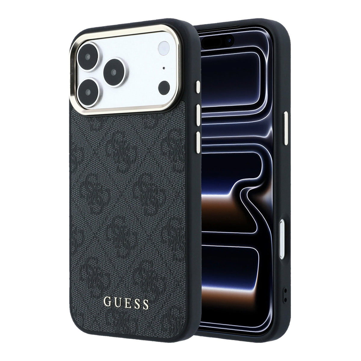 Guess iPhone 17 Pro / iPhone 18 Pro - Σκληρή Θήκη με Πλαίσιο Σιλικόνης και Επένδυση Οικολογικού Δέρματος - PU Leather 4G Gold Frame MagSafe - Black