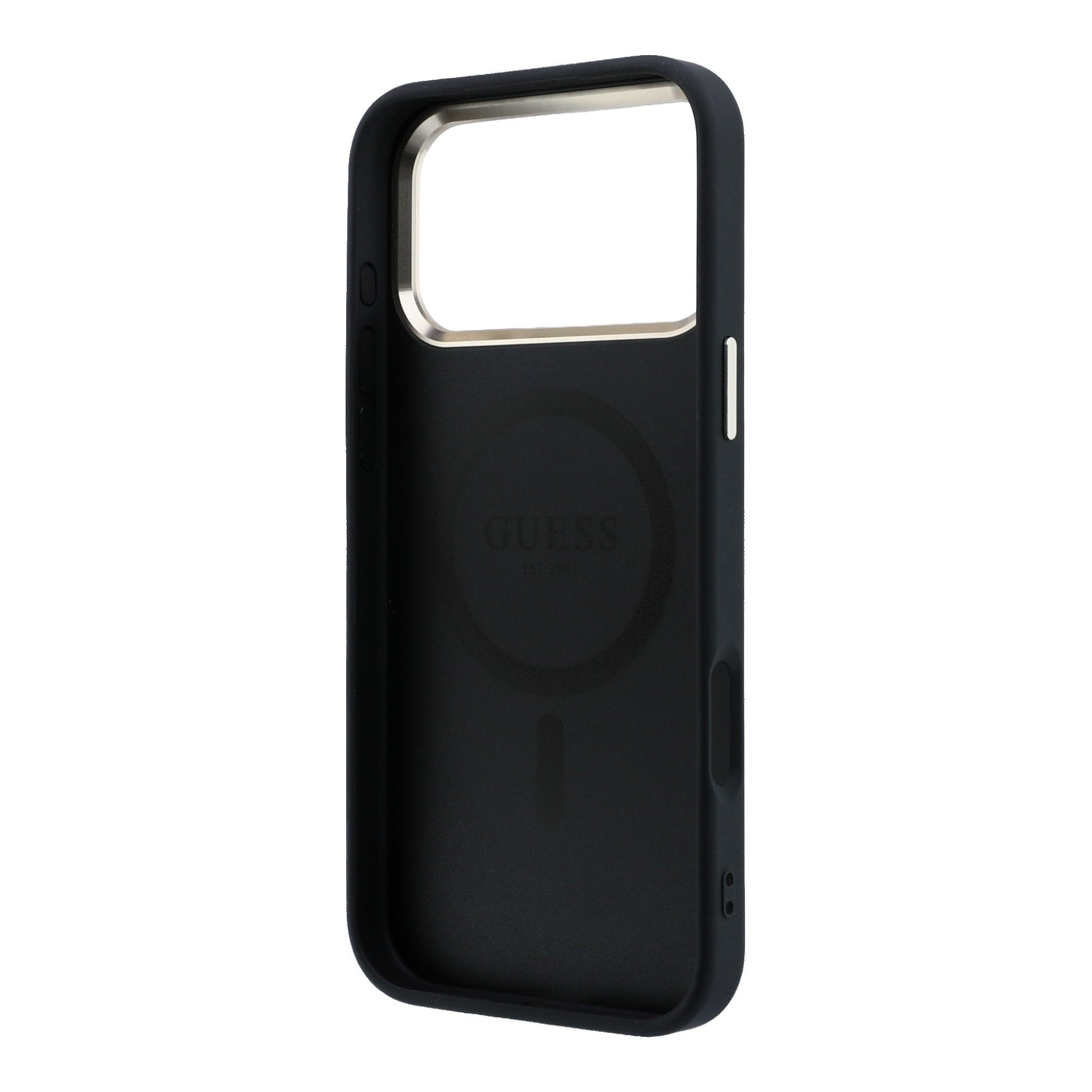 Guess iPhone 17 Pro / iPhone 18 Pro - Σκληρή Θήκη με Πλαίσιο Σιλικόνης και Επένδυση Οικολογικού Δέρματος - PU Leather 4G Gold Frame MagSafe - Black