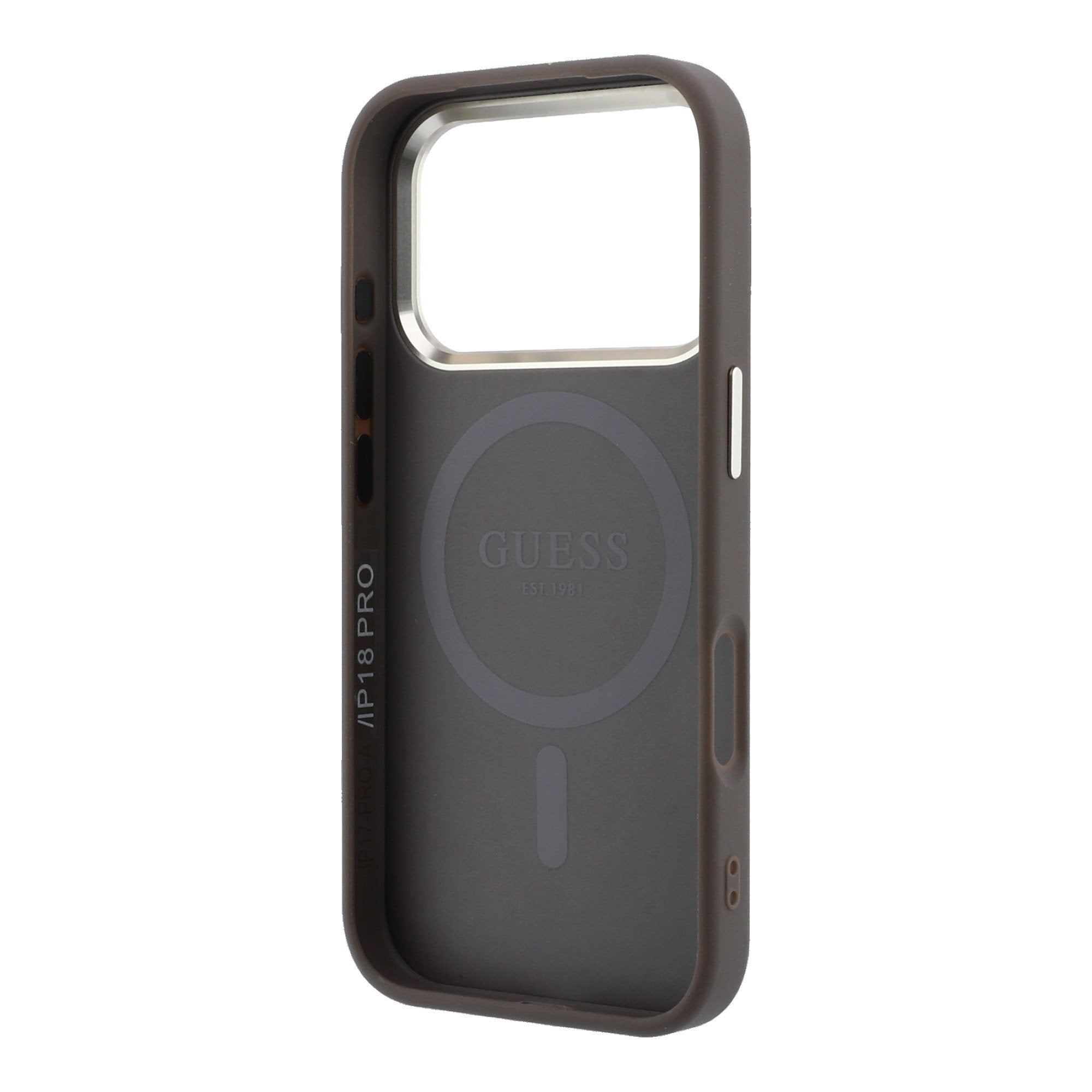 Guess iPhone 17 Pro / iPhone 18 Pro - Σκληρή Θήκη με Πλαίσιο Σιλικόνης και Επένδυση Οικολογικού Δέρματος - PU Leather 4G Gold Frame MagSafe - Brown