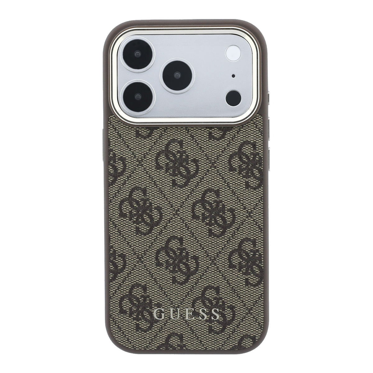 Guess iPhone 17 Pro Max / iPhone 18 Pro Max - Σκληρή Θήκη με Πλαίσιο Σιλικόνης και Επένδυση Οικολογικού Δέρματος - PU Leather 4G Gold Frame MagSafe - Brown