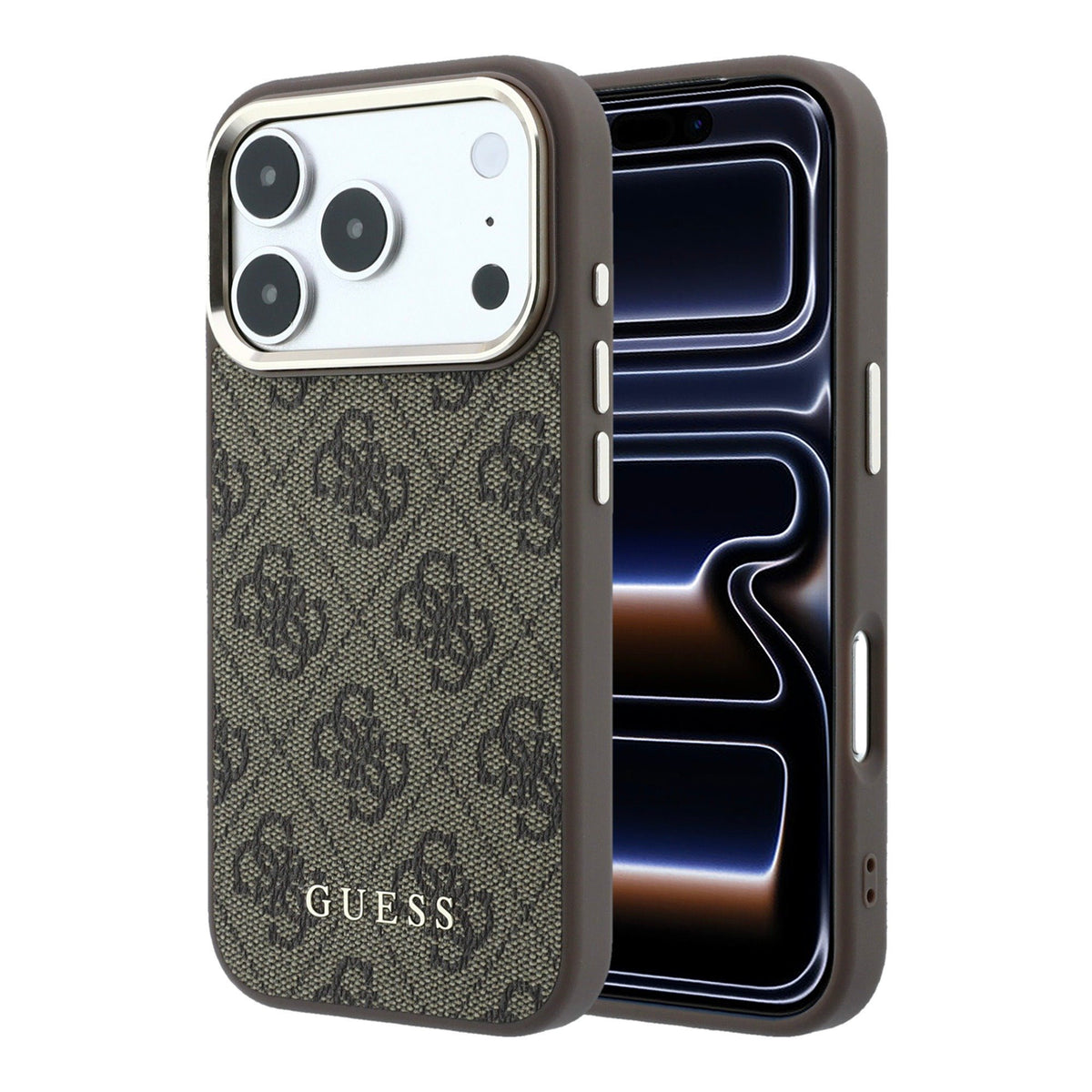 Guess iPhone 17 Pro Max / iPhone 18 Pro Max - Σκληρή Θήκη με Πλαίσιο Σιλικόνης και Επένδυση Οικολογικού Δέρματος - PU Leather 4G Gold Frame MagSafe - Brown