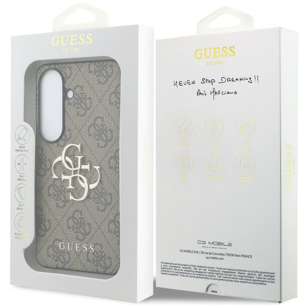 Guess Samsung Galaxy S26 - Σκληρή Θήκη με Πλαίσιο Σιλικόνης και Επένδυση Συνθετικού Δέρματος - 4G Big Metal Logo - Brown