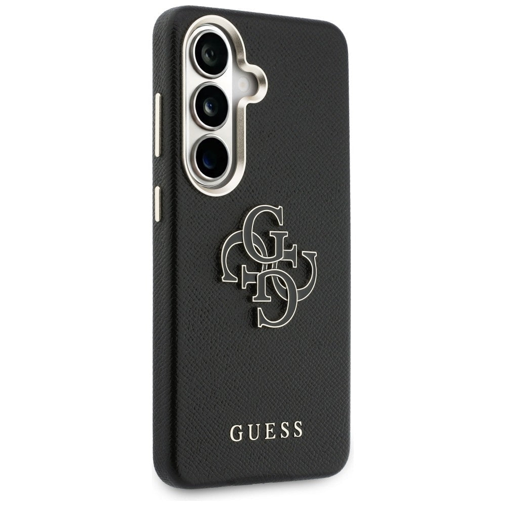 Guess Samsung Galaxy S26 - Σκληρή Θήκη με Επένδυση από Οικολογικό Δέρμα - Grained Big 4G Metal Logo - Black