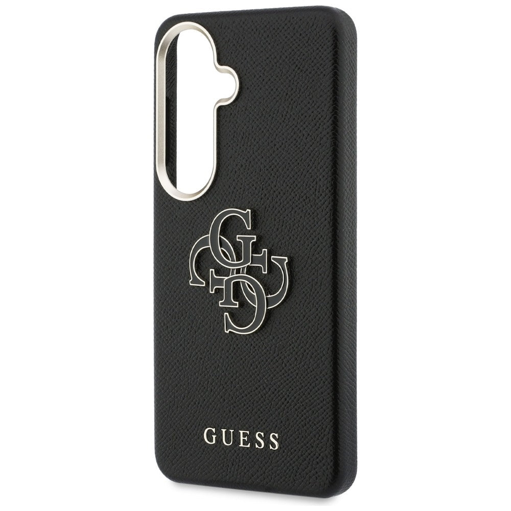Guess Samsung Galaxy S26 - Σκληρή Θήκη με Επένδυση από Οικολογικό Δέρμα - Grained Big 4G Metal Logo - Black