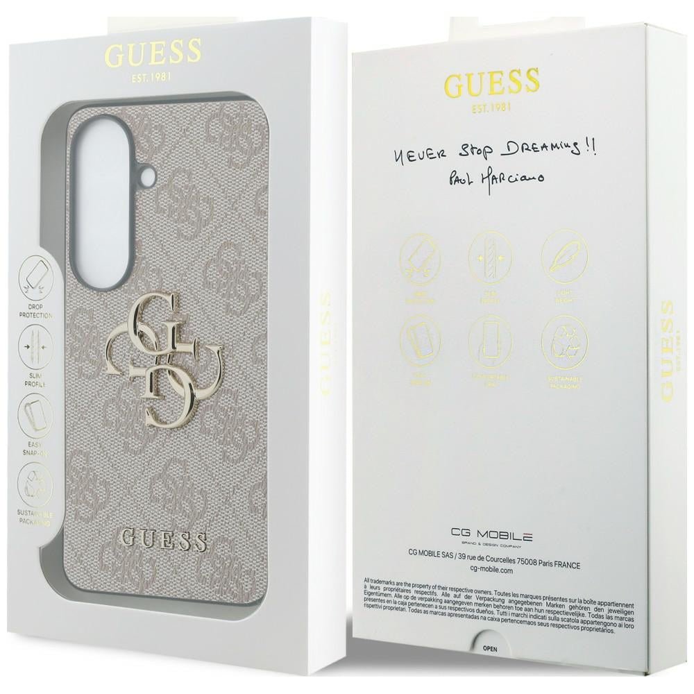 Guess Samsung Galaxy S26 - Σκληρή Θήκη με Πλαίσιο Σιλικόνης και Επένδυση Συνθετικού Δέρματος - 4G Big Metal Logo - Pink