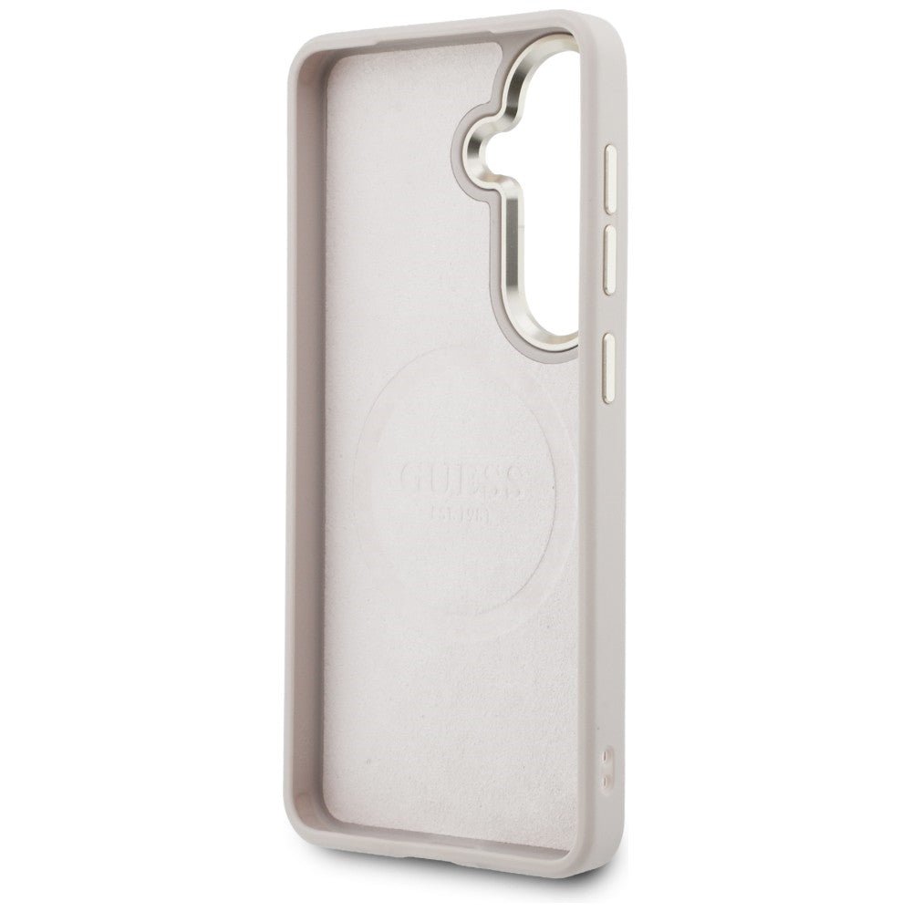 Guess Samsung Galaxy S26 - Θήκη με Επένδυση Συνθετικού Δέρματος και Λουράκι - 4G Big Rhinestone Triangle Strap MagSafe - Pink