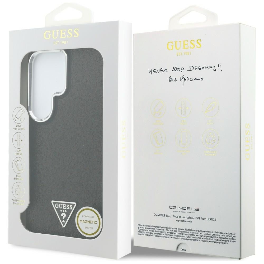 Guess Samsung Galaxy S26 Ultra - Σκληρή Θήκη με Επένδυση Οικολογικού Δέρματος - Fixed Glitter Triangle MagSafe - Black