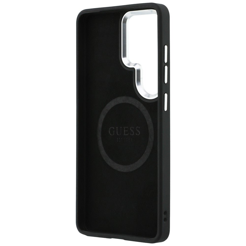 Guess Samsung Galaxy S26 Ultra - Σκληρή Θήκη με Επένδυση Οικολογικού Δέρματος - Fixed Glitter Triangle MagSafe - Black