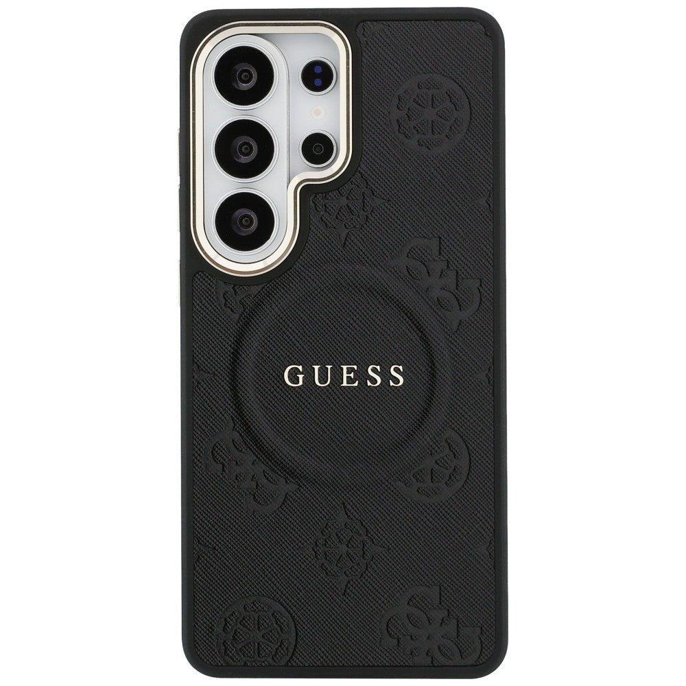Guess Samsung Galaxy S26 Ultra - Σκληρή Θήκη με Επένδυση Οικολογικού Δέρματος - Saffiano Peony Embossed Ring MagSafe - Black